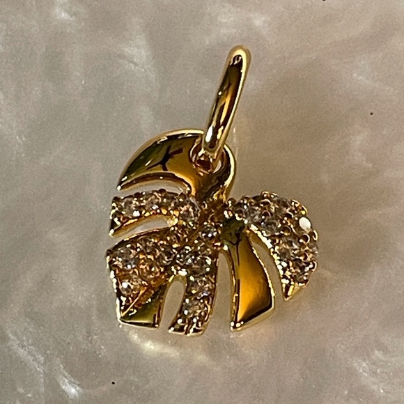 Charm for Pandora Bracelet Palm Tree Leaf Gold with Rhinestones - Picture 3 of 7